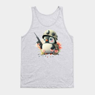 The clever penguin in military uniform with helmet and weapon Tank Top